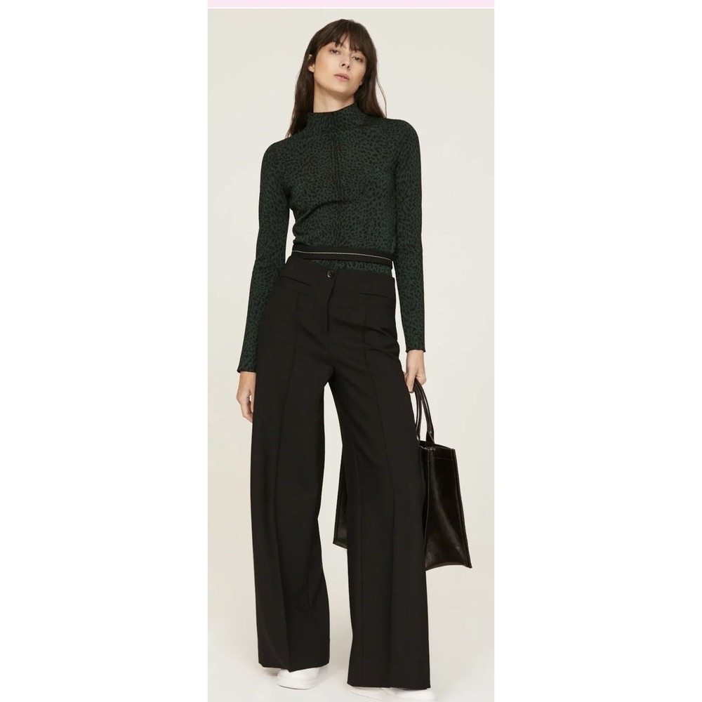 Proenza Schouler Green Cheetah Jacquard Mock Neck Top XS Long Sleeve